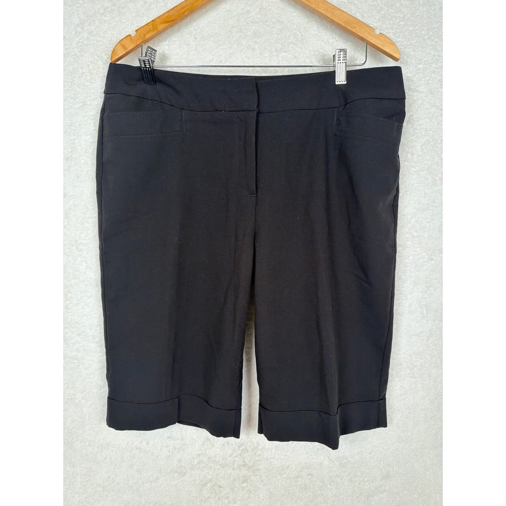 Investments Shorts Women 12 Black Career Bermuda Cuffed Stretch Dress Pockets